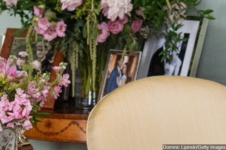 Prince Harry and Meghan Markle's photo is on display at Buckingham Palace