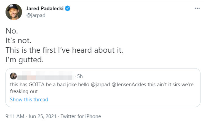 Jared Padalecki's Tweet