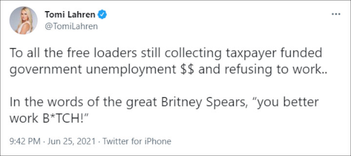 Tomi Lahren used Britney Spears' lyrics to criticize unemployment