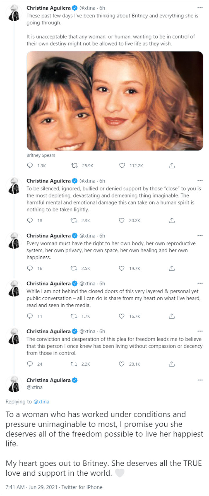Christina Aguilera's open letter for Britney Spears
