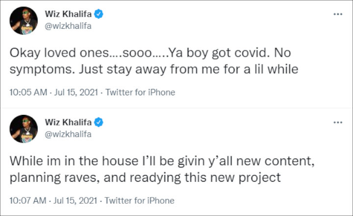 Wiz Khalifa Tells Everyone to Stay Away From Him After Testing Positive for  COVID-19 - Big World Tale