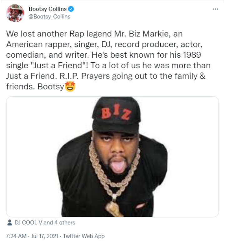 Bootsy Collins' Twitter Post