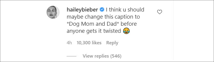 Justin Bieber's IG Comment
