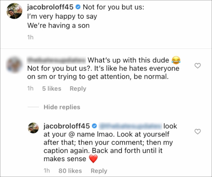 Jacob Roloff's IG Comment