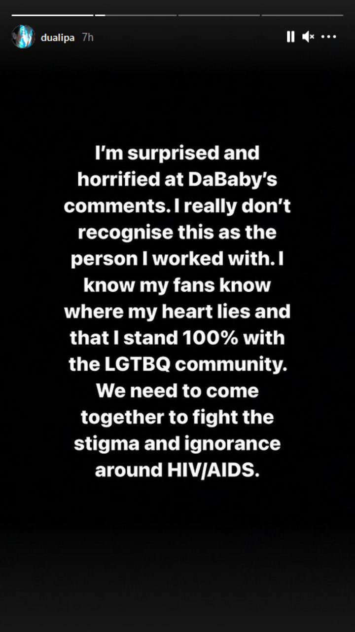 Dua Lipa via IG Story