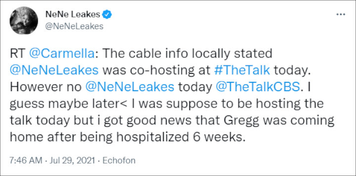 NeNe Leakes gave update on husband Gregg's health