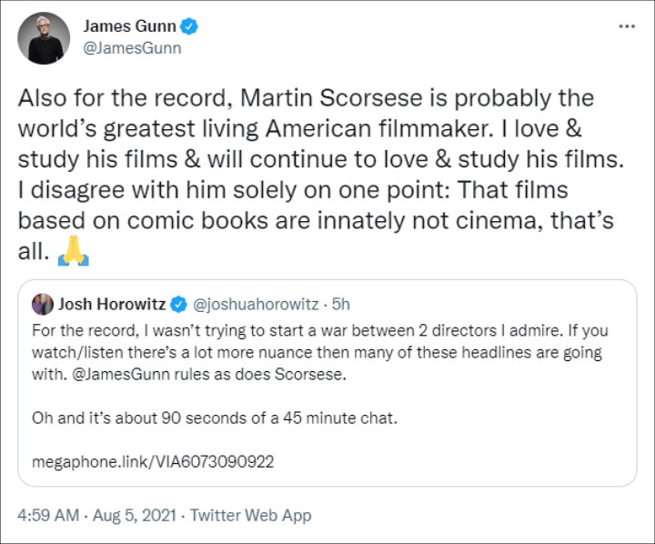 James Gunn gushed over Martin Scorsese
