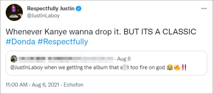 Justin LaBoy's Tweet