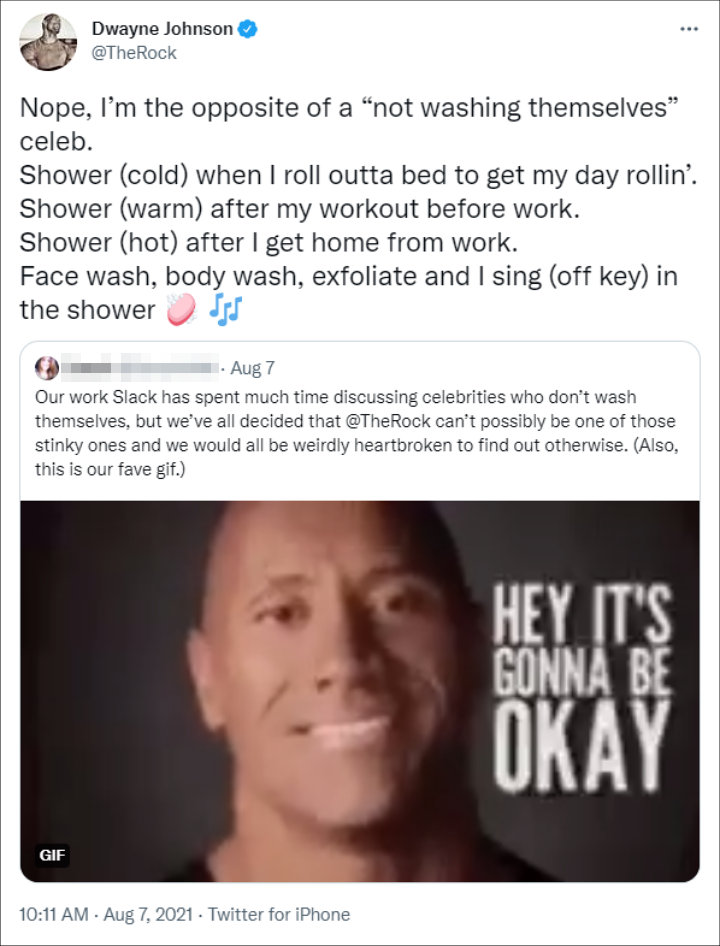 Dwayne Johnson Declares He's the 'Opposite' of 'Not Washing Themselves
