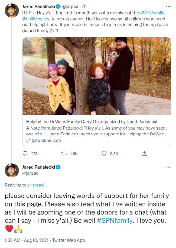 Jared Padalecki Creates Gofundme In Support Of Supernatural Fan S Grieving Family Jared Padalecki Creates Gofundme In Support Of Supernatural Fan S Grieving Family