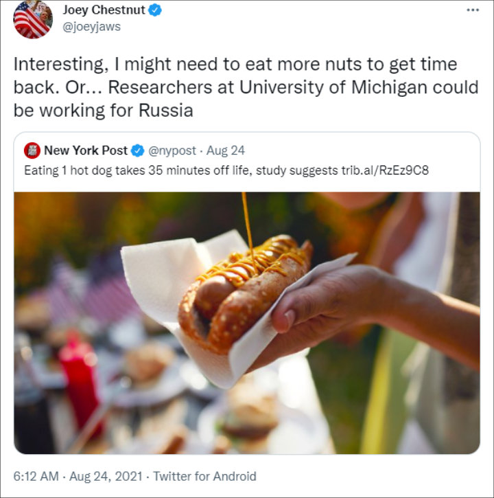 Joey Chestnut's Tweet