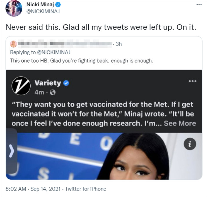 Nicki Minaj's Tweet