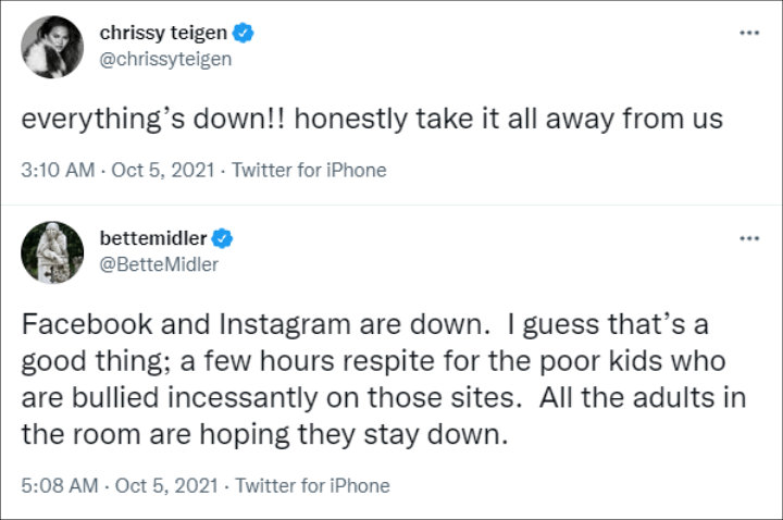 Chrissy Teigen and Bette Midler via Twitter