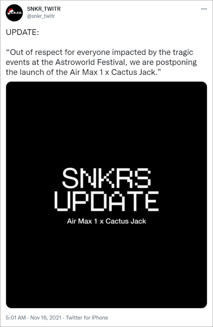 Nike postpones collaboration with Travis Scott after Astroworld tragedy