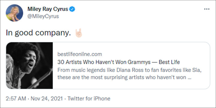 Miley Cyrus reacted to Grammys snub