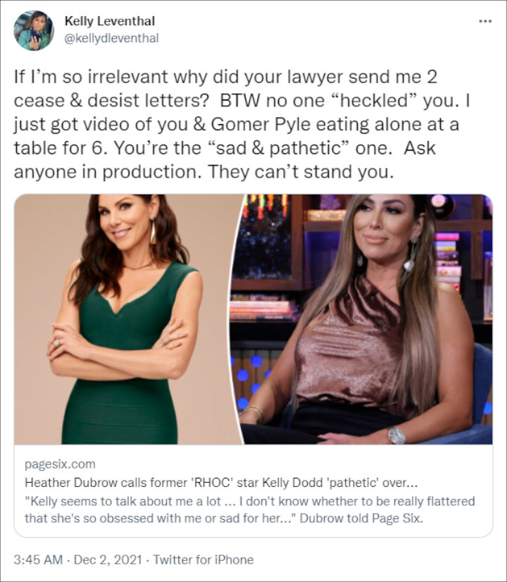 Kelly Dodd clapped back at Heather Dubrow after being called pathetic