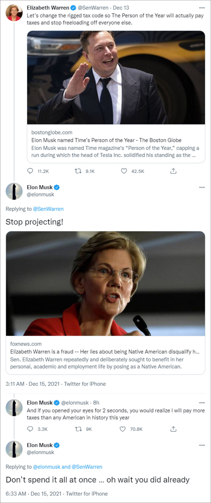 Elon Musk clapped back at Senator Elizabeth Warren