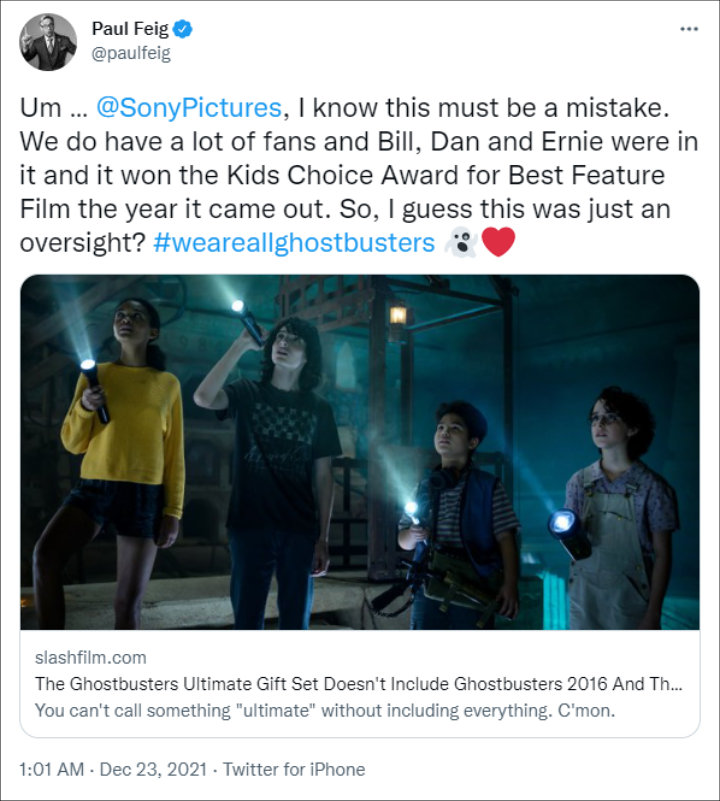 Paul Feig's Tweet