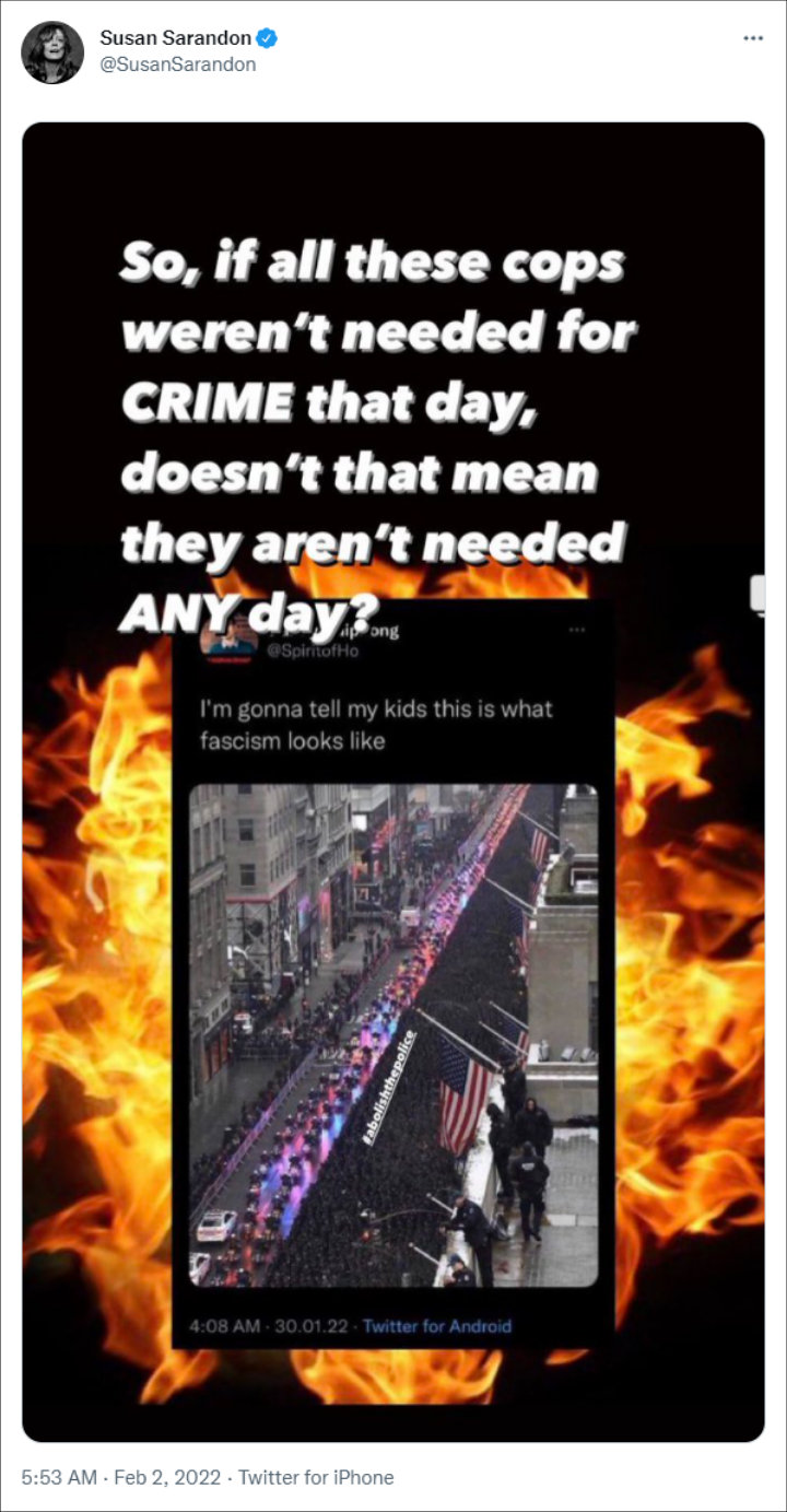 Susan Sarandon's Anti-Cop Tweet