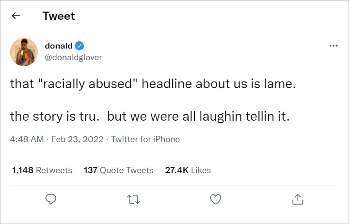 Donald Glover addressed racial abuse in London