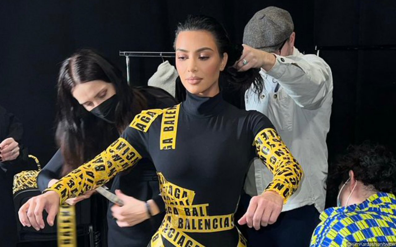 Kim Kardashian Wrapped Up in Balenciaga Caution Tape at Paris Fashion Week