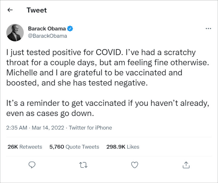Barack Obama announced COVID-19 diagnosis