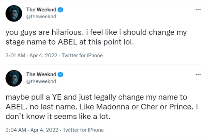 The Weeknd suggested he might change his name legally