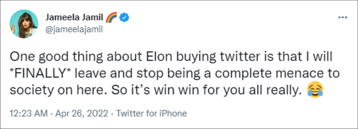 Jameela Jamil's Tweet