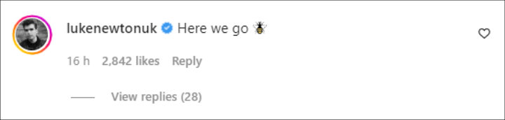 Luke Newton replied to Nicola Coughlan's Instagram post