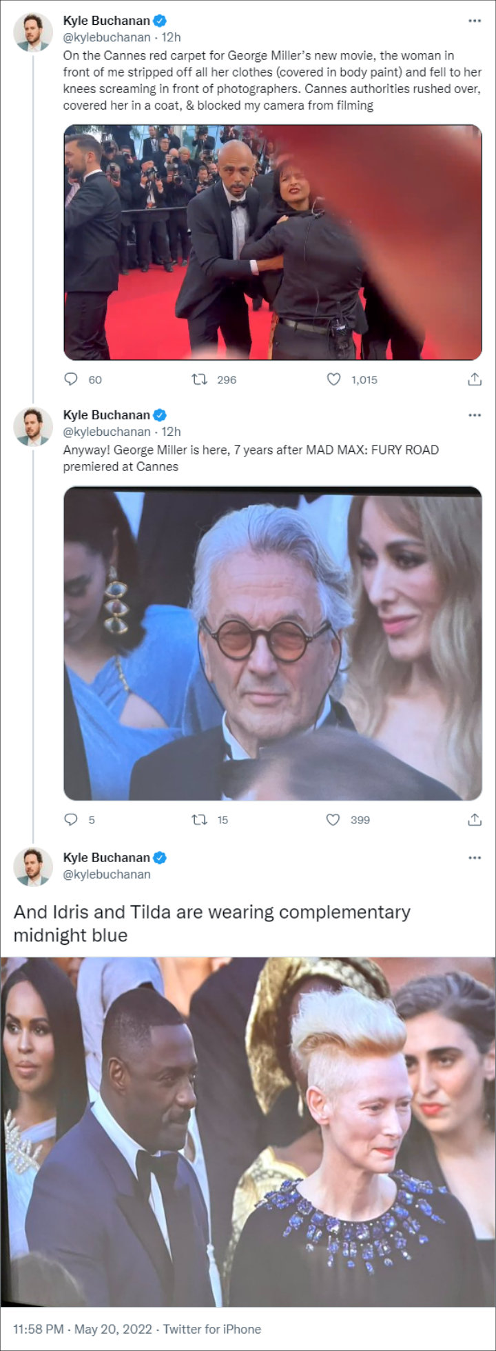 a naked protester being removed from Cannes Film Festival red carpet
