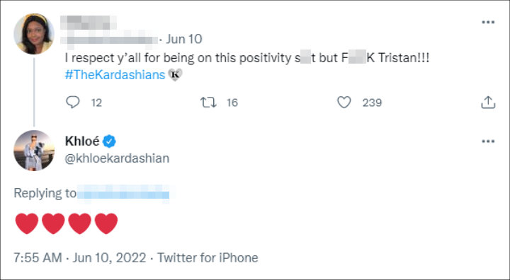 Khloe Kardashian's Reply to a Fan's Tweet