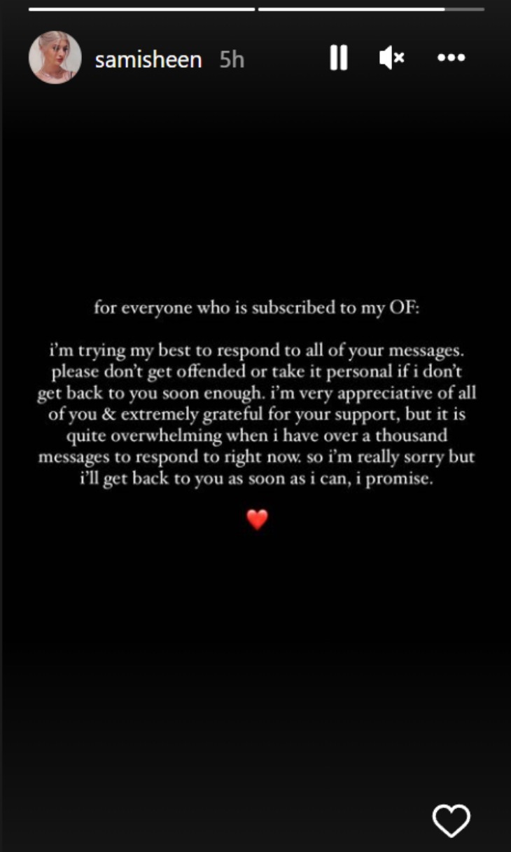 Sami Sheen's IG Story