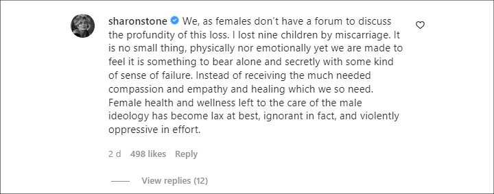 Sharon Stone's Instagram comment
