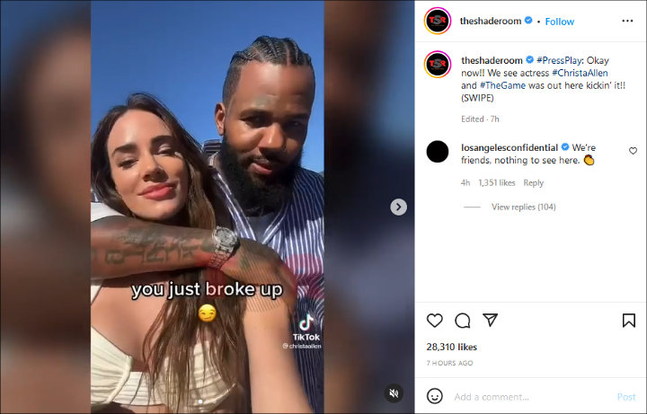 The Game Clarifies Christa B. Allen Dating Rumors After Kissing Video ...