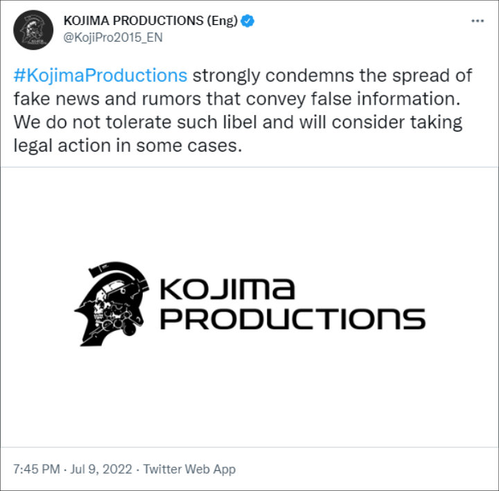 Kojima Productions' Tweet