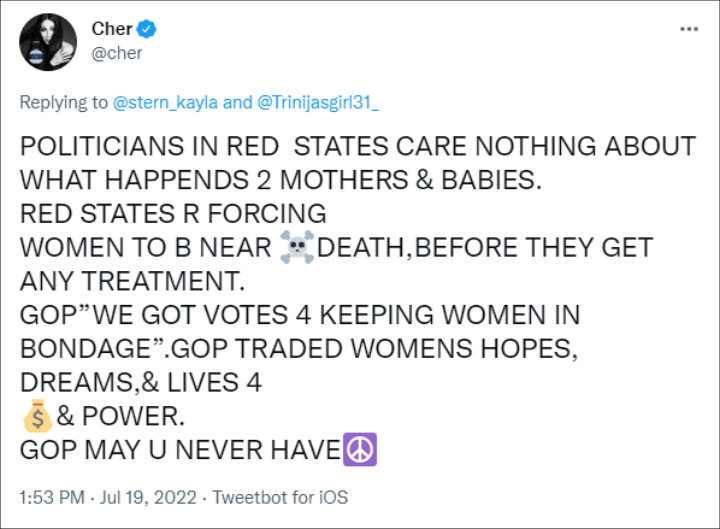 Cher's tweet