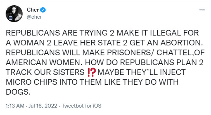 Cher's tweet