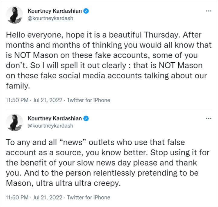 Kourtney Kardashian's tweets