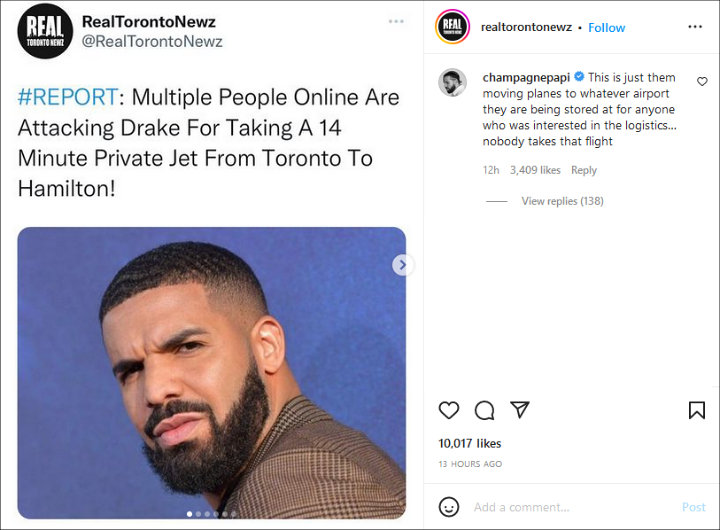 Drake's Comment on Instagram