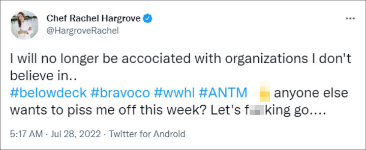 Rachel Hargrove's tweet