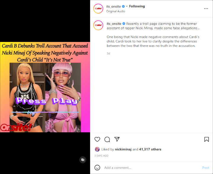 Nicki Minaj Liked a Post About Cardi B