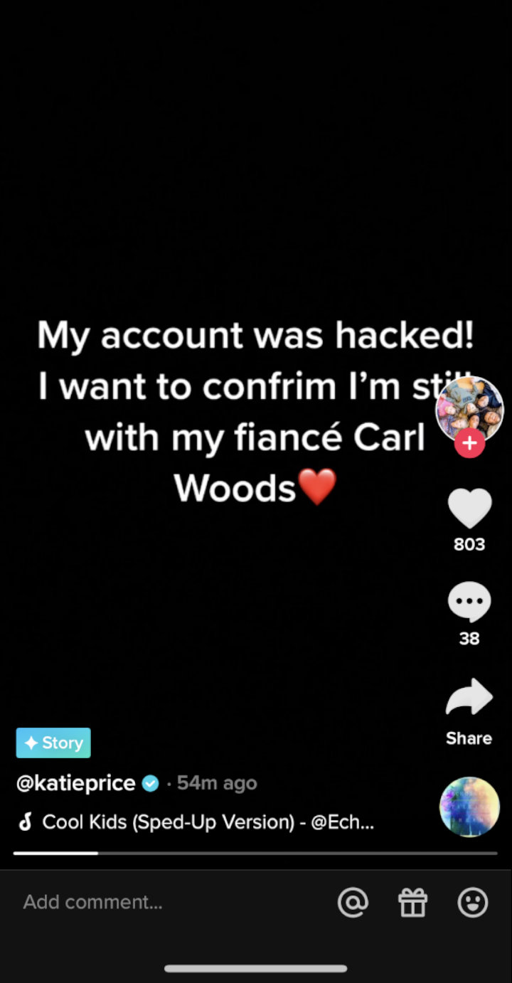 Screenshot of Katie Price's TikTok Post