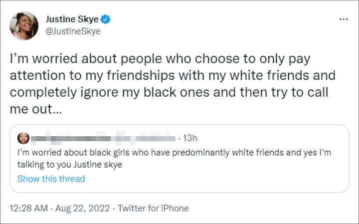 Justine Skye's tweet