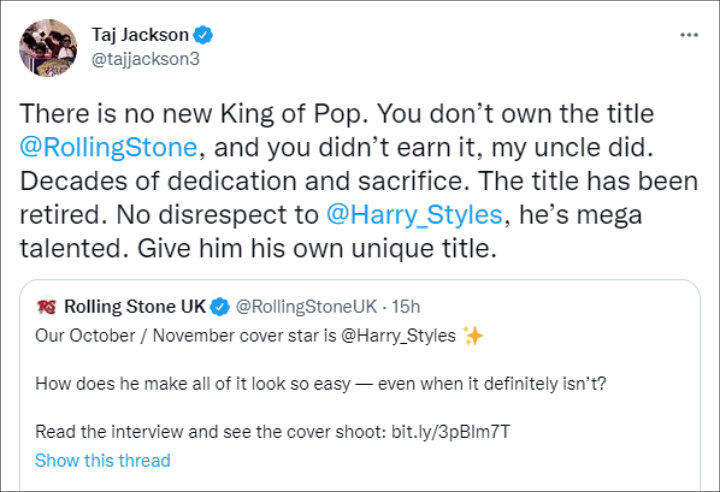Taj Jackson's tweet