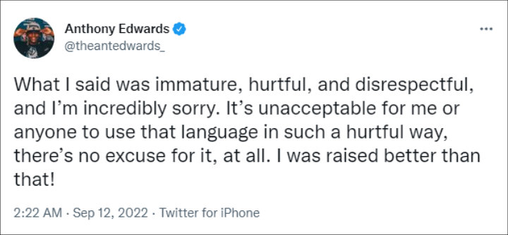 Anthony Edwards' Tweet