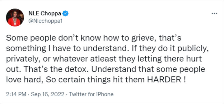 NLE Choppa's tweet