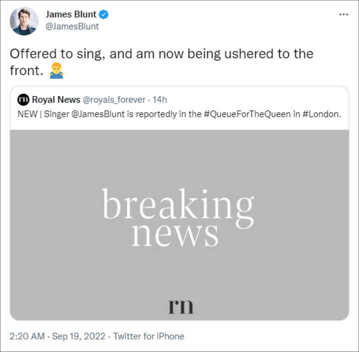 James Blunt's tweet