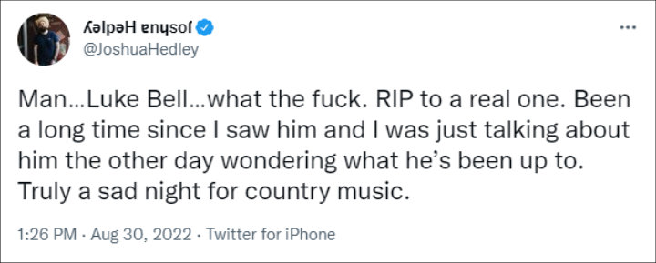 Joshua Hedley's tweet