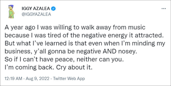 Iggy Azalea's tweet
