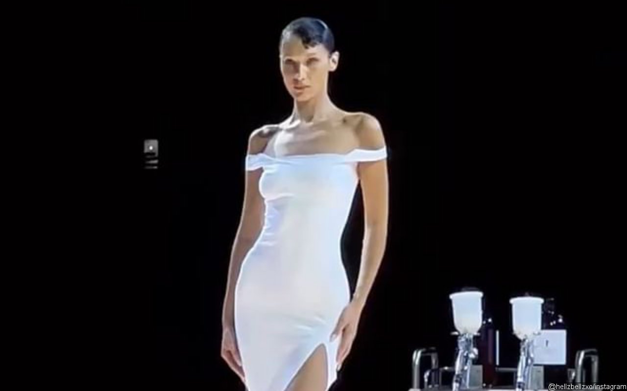 Topless Bella Hadid Gets SprayOn Dress on Runway at Paris Fashion Week